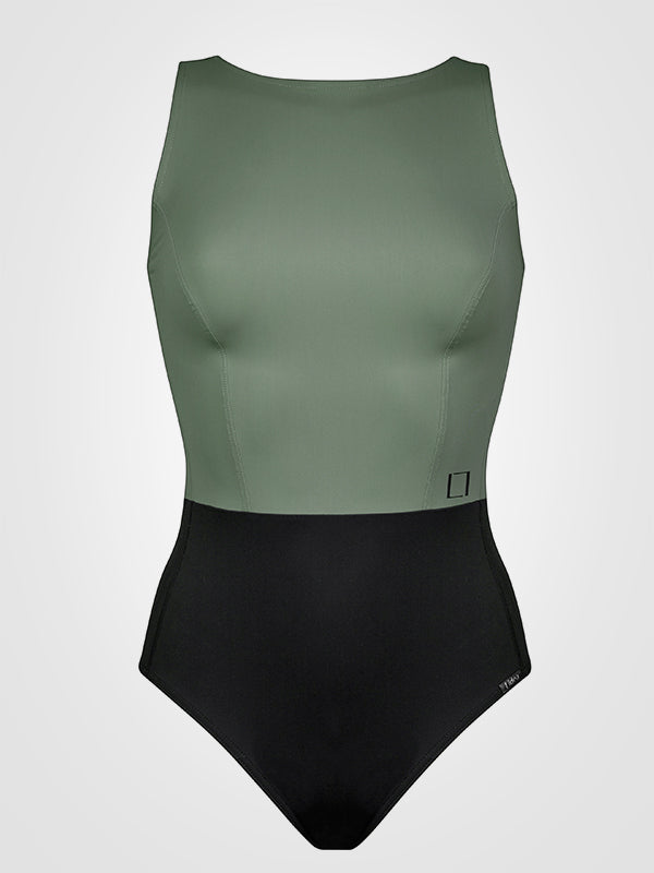 Lidea liekninantis vientisas maudymosi kostiumėlis "Eko Shape Khaki - Black"