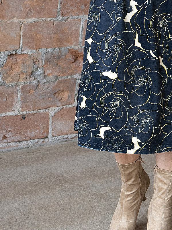 Lega veliūrinis midi sijonas "Sanura Black - Golden Flower Print Velour"