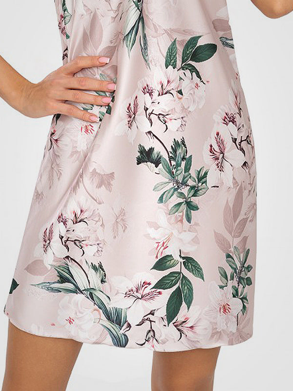 Donna atlasiniai naktiniai "Nelly Beige - Multicolor Flower Print"