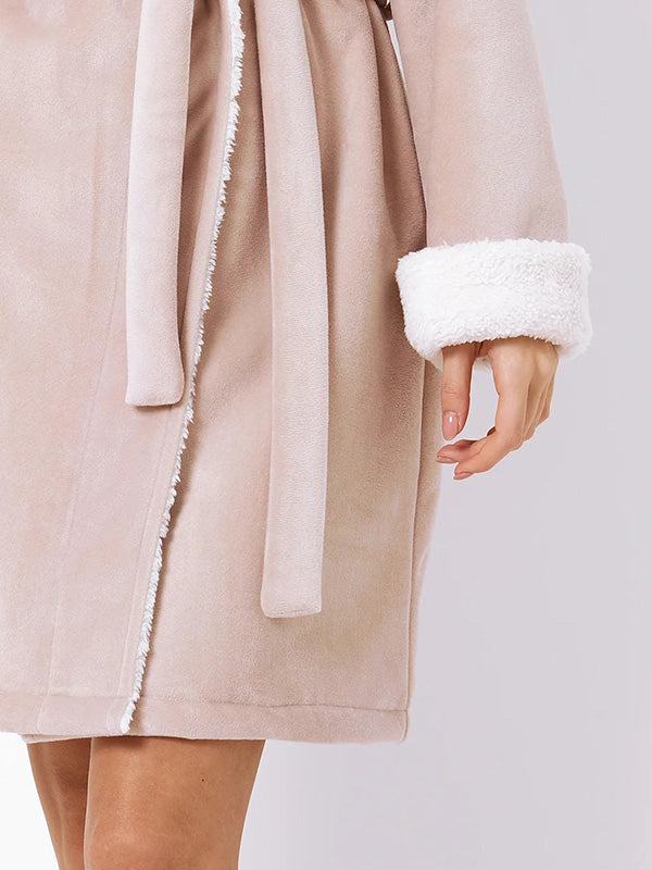 Aruelle trumpas šiltas chalatas "Nora Beige - White"