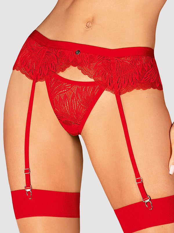 Obsessive 3 dalių nėriniuotas apatinių komplektas "Chilisa Red"