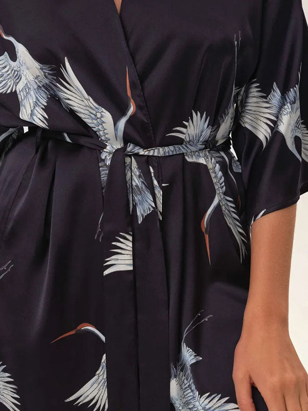 Esotiq atlasinis chalatas "Jael Navy - Blue - White"