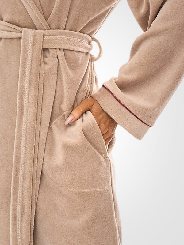 L&L ilgas medvilninis chalatas "Virga Long Beige Velour"