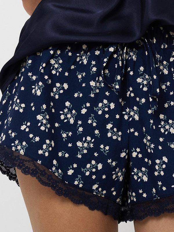 Aruelle trumpa viskozinė pižama "Camellia Short Navy - White Flower Print"