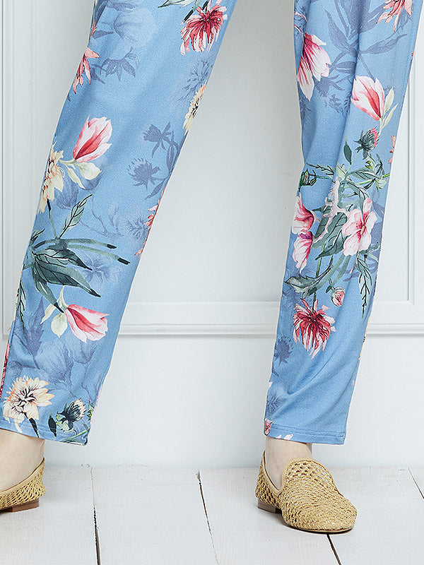 Lega viskozinis kombinezonas "Osma Greyish Blue - Multicolor Flower Print"