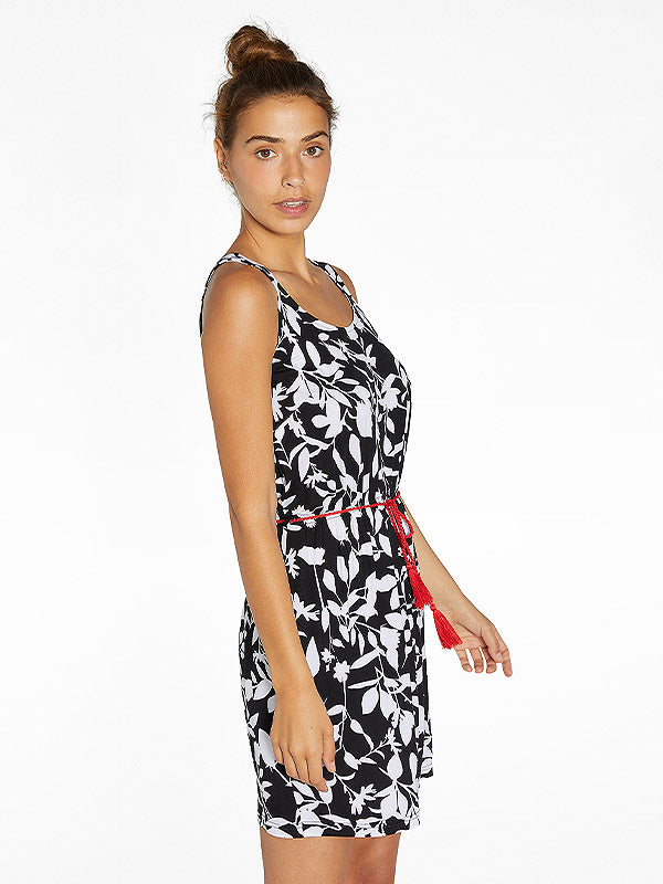 Ysabel Mora trumpa vasarinė viskozinė suknelė "Naraya Black - White Floral Print"