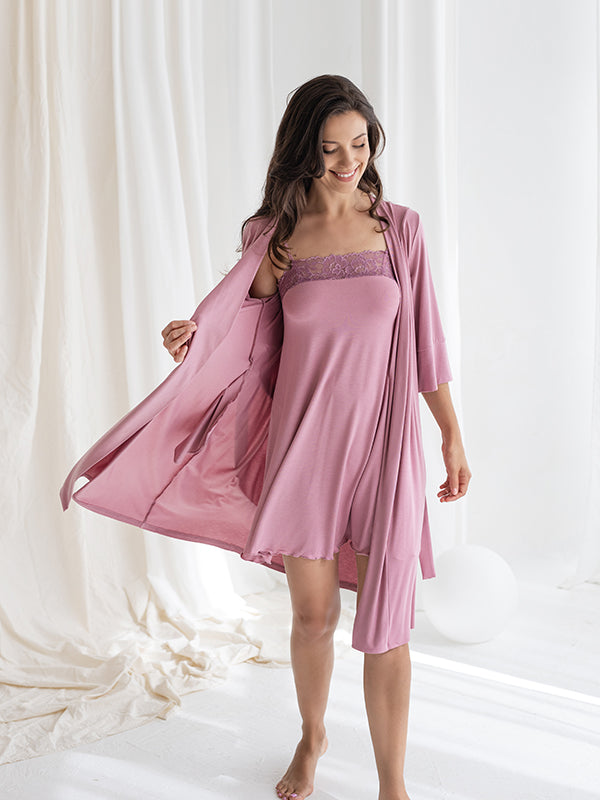 Lega viskoziniai naktiniai su nėriniais "Savanah Dusty Pink"