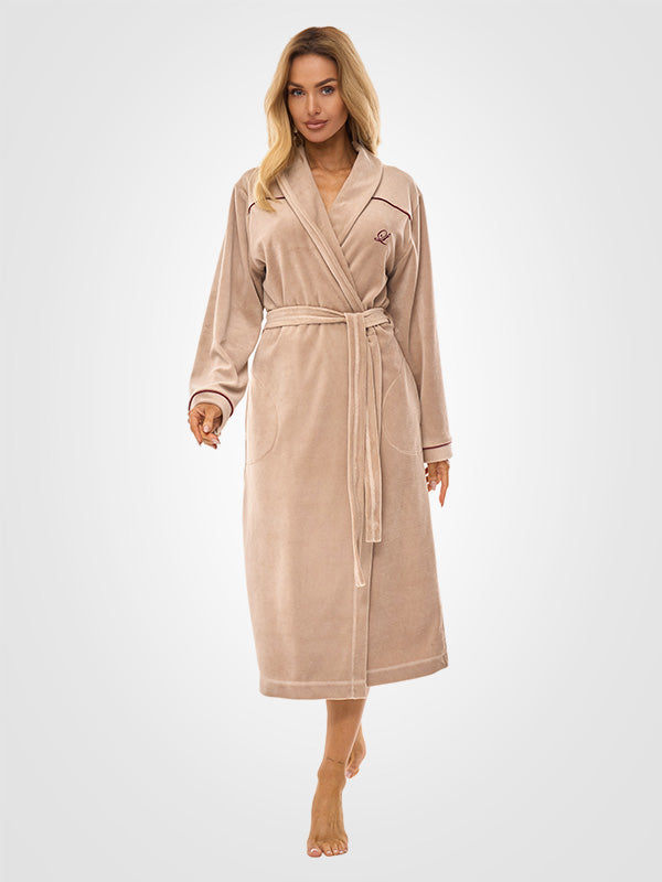 L&L ilgas medvilninis chalatas "Virga Long Beige Velour"